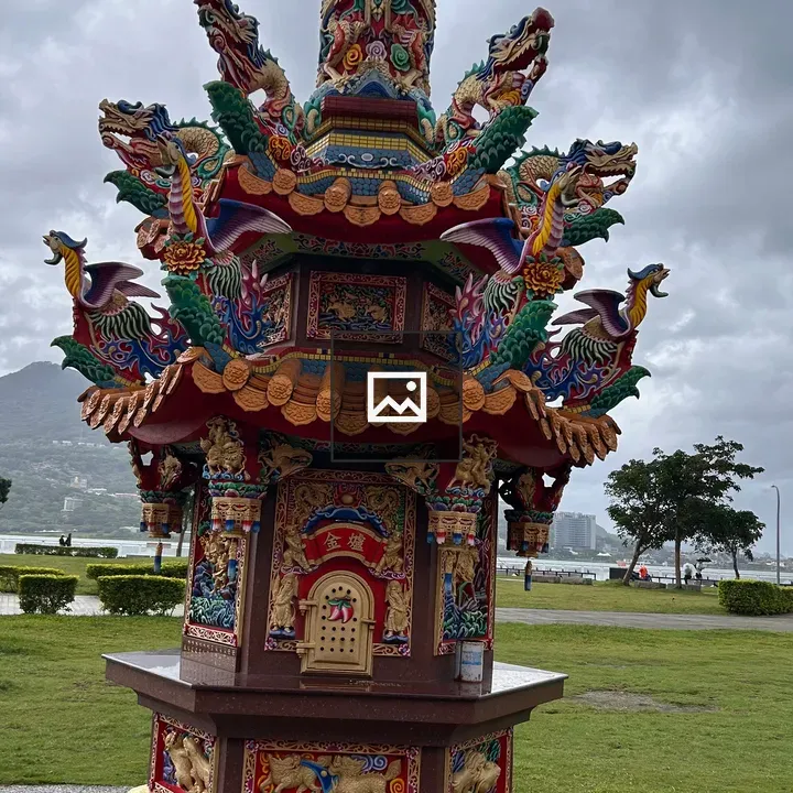 Colorful Pagoda with Dragon Sculptures