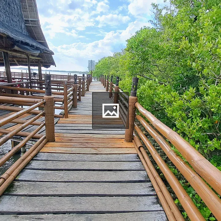 Wooden walkway to beach hut