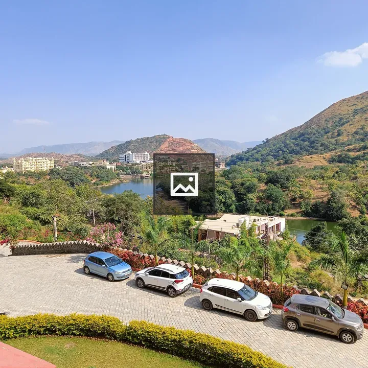 Mountain view landscape with vehicle