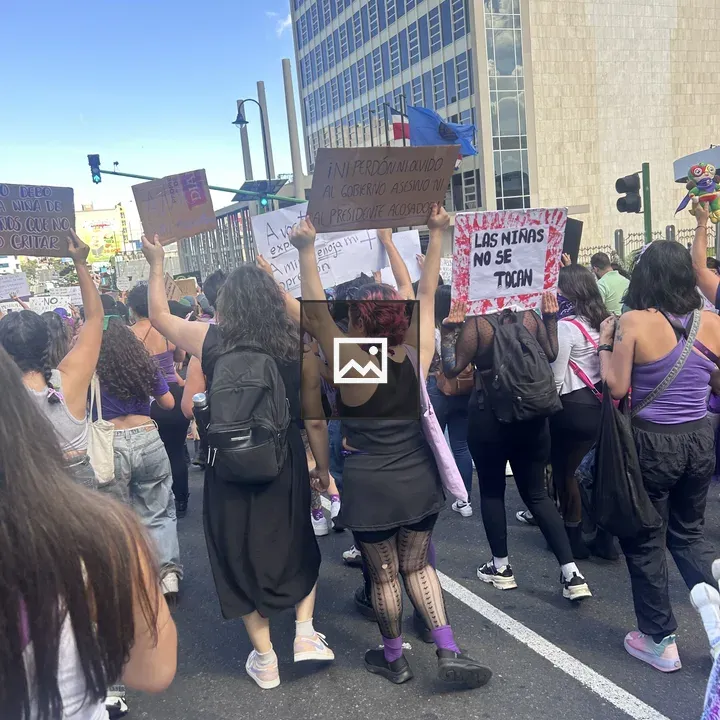 Feminist march crowd portrait