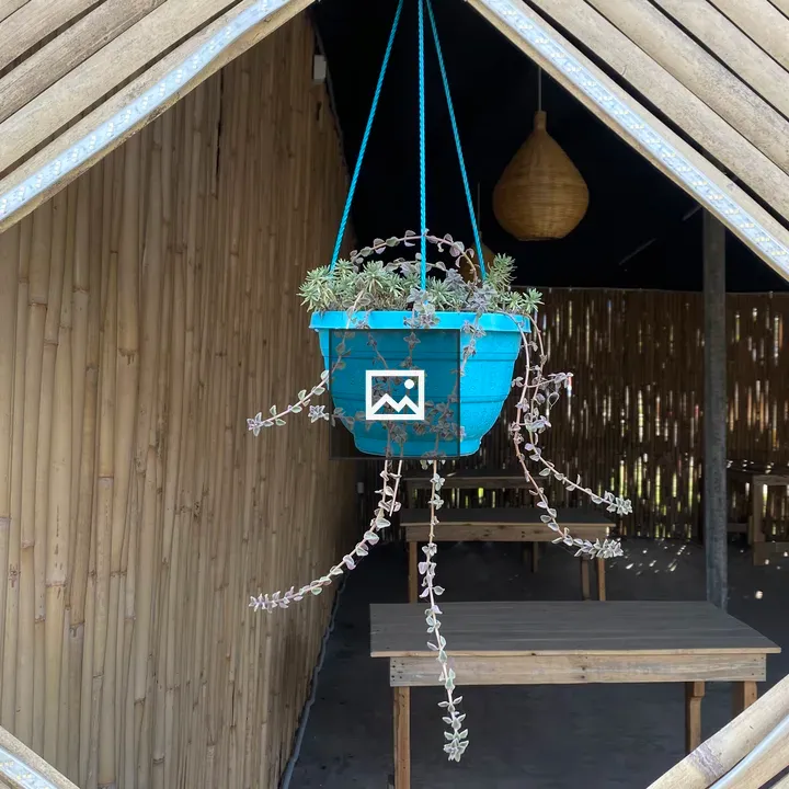 Blue Hanging Planter with Greenery