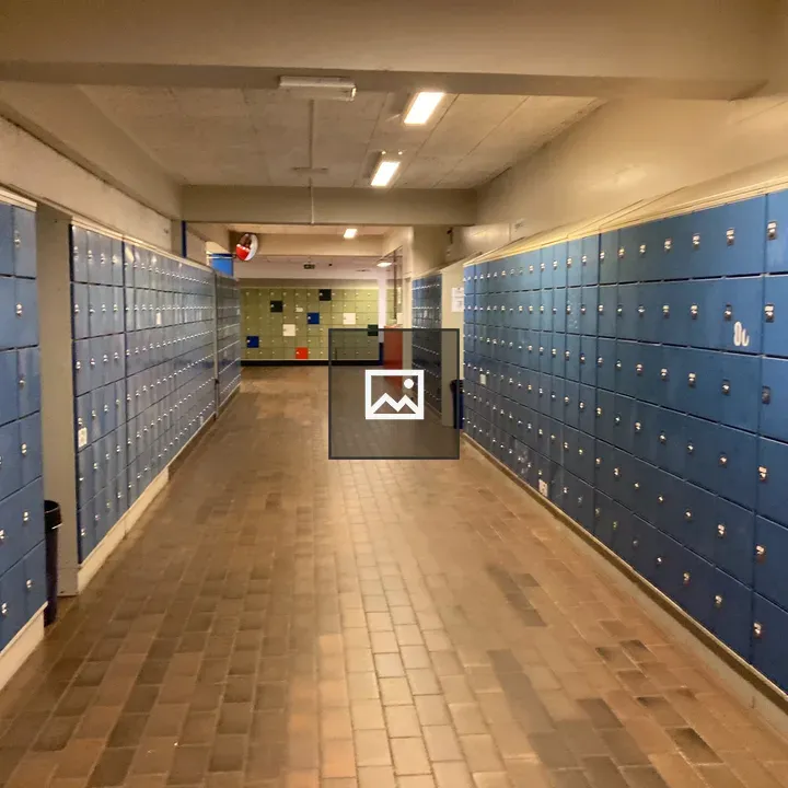 School Hallway with Blue Lockers