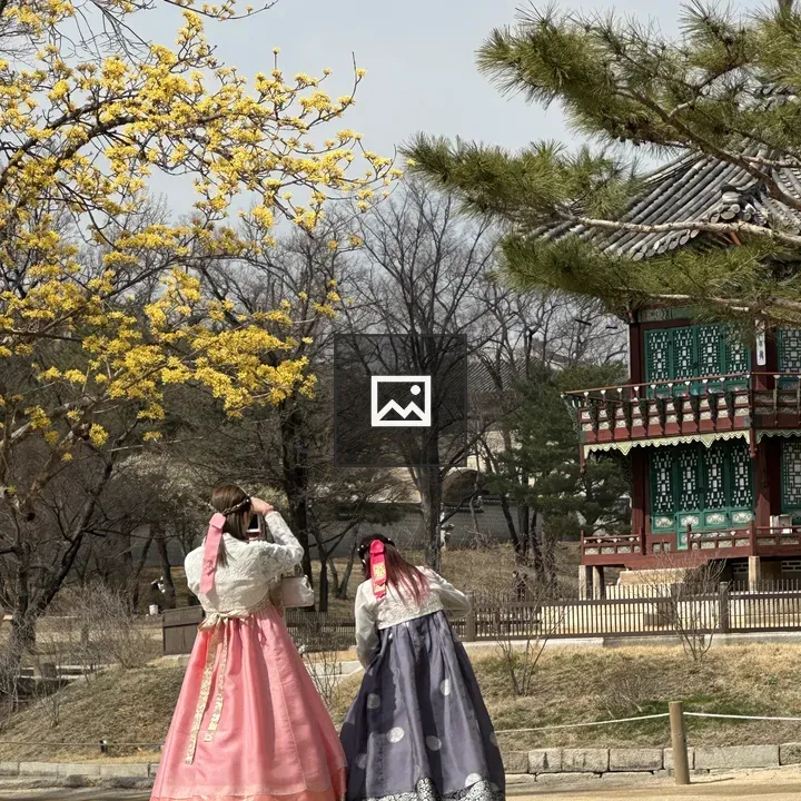Girls in traditional outfits at palace