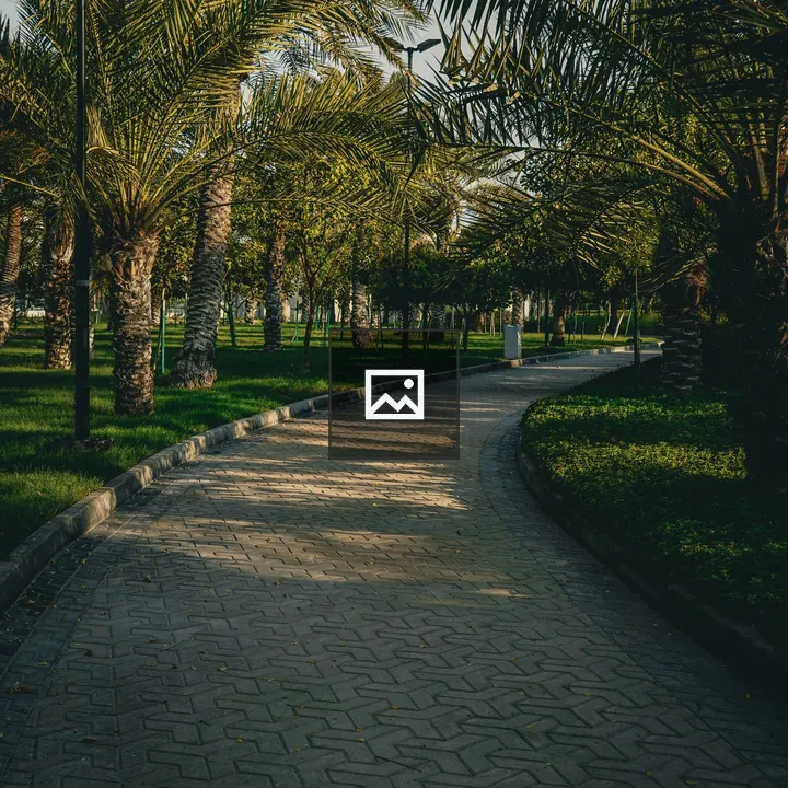 Brick walkway with palm trees