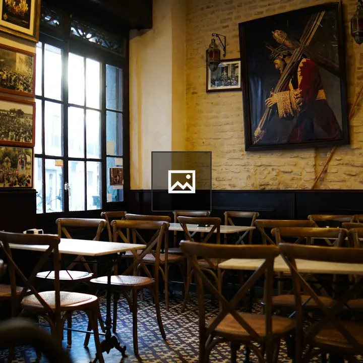 Cozy cafe interior with wooden furniture