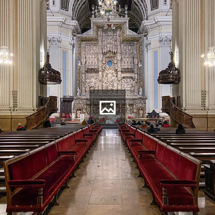Church Interior with Altar and Pews