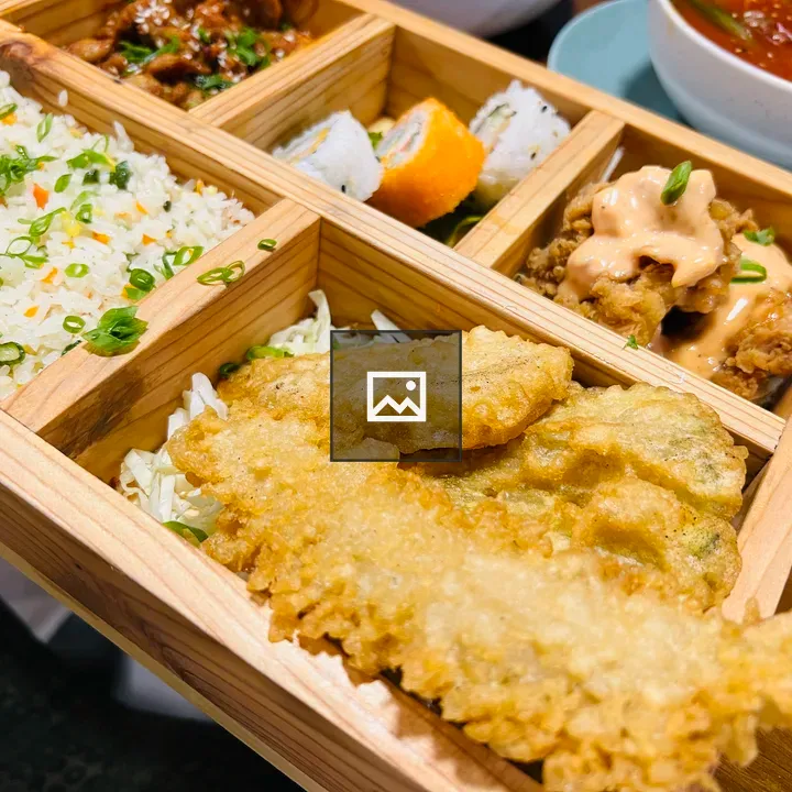 Wooden Tray with Assorted Foods