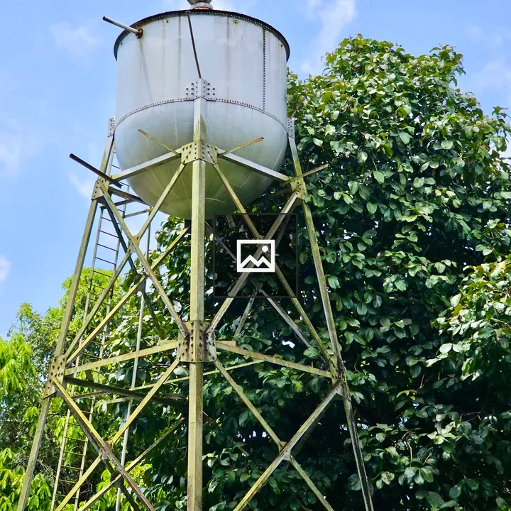 Elevated blue water tank