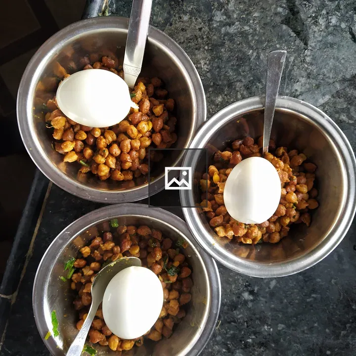 Three bowls of chickpeas with egg