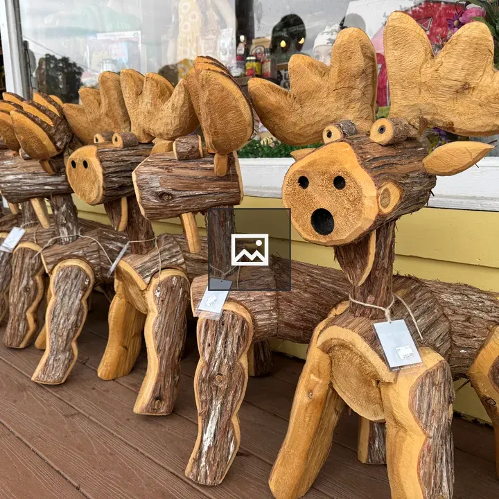 Moose sculptures on porch